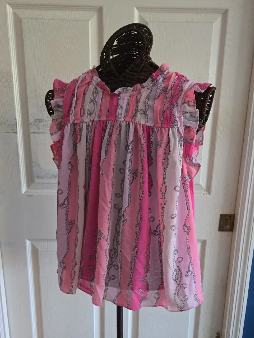 77 Park Women's Pink Striped Ruffle Sleeve Camisole-Size XL